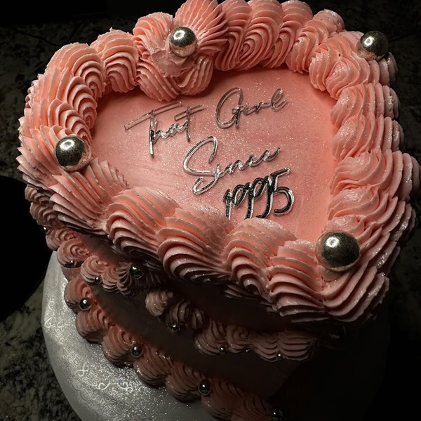 Acrylic Cake Topper for Vintage Heart Cake | Heart Shaped Cake Topper | Script Birthday Cake Charm | Vintage Charm | That girl since