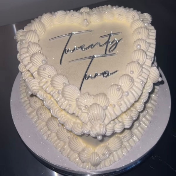 Acrylic Cake Topper for Vintage Heart Cake | Heart Shaped Cake Topper | Script Birthday Cake Charm | Vintage Charm | Engagement