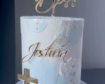 set God bless+name+cross/ Cake Name Charm and Cross Topper Set / Holy Communion /God bless cake topper/ Celebration / Christening / Baptism