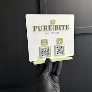 Custom QR Code Sign for Small Business | Instagram & Venmo Table Sign | Social Media Acrylic Plaque | Salon Counter Display | QR Code Stand