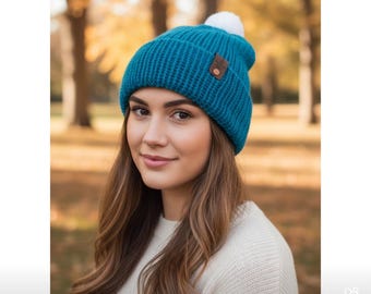 Knit Hat with Brim Handcrafted- Available in Toddler, Child and Adult Sizes.
