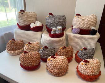 Crochet Mabel Chicken, Handcrafted Chicken Decor in 3 Sizes