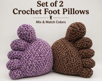 Set of 2 Crochet Foot Pillows | Bigfoot Pillow Pair | Handmade Plush Chenille Cushions | Unique Gift Set | Cozy Home Decor