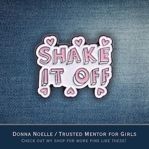 Shake It Off Enamel Pin – Pink Motivational Quote Pin with Hearts | Cute Enamel Pin for Swifties | Taylor-Inspired Gift, Pop Music Fan Merch