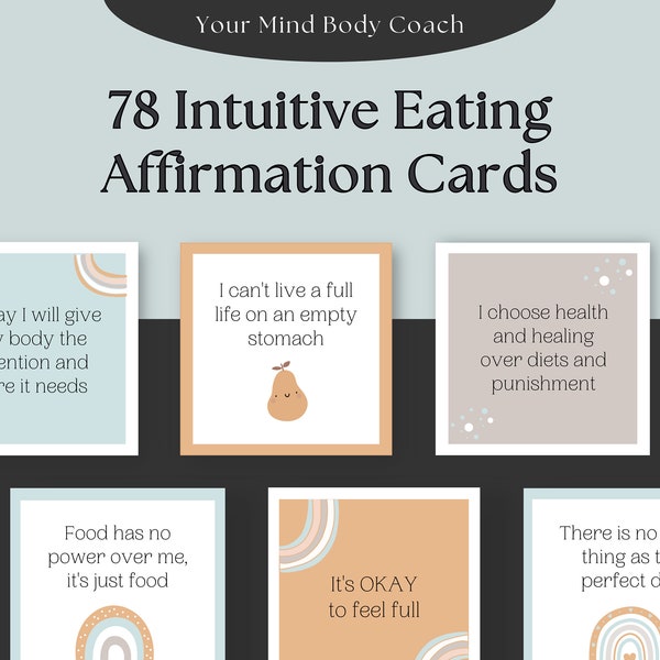 Intuitive Eating Affirmation Cards Ed Recovery Anti-Diet Motivation Weight Loss Mindful Eating Printable Eating Disorder Help