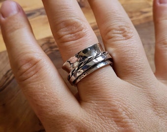 Celtic Spinner Ring with 2 Spinning Bands. Sterling Silver Meditation/Anxiety ring. Unisex Fidget Ring