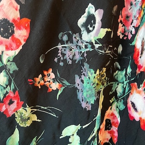 2 yards black floral rayon poplin
