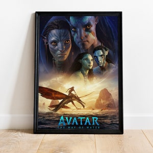 Avatar Way of Water Poster, Sci-Fi Movie Print, Pandora Fantasy Art, Blue People Wall Decor, Epic Film Poster