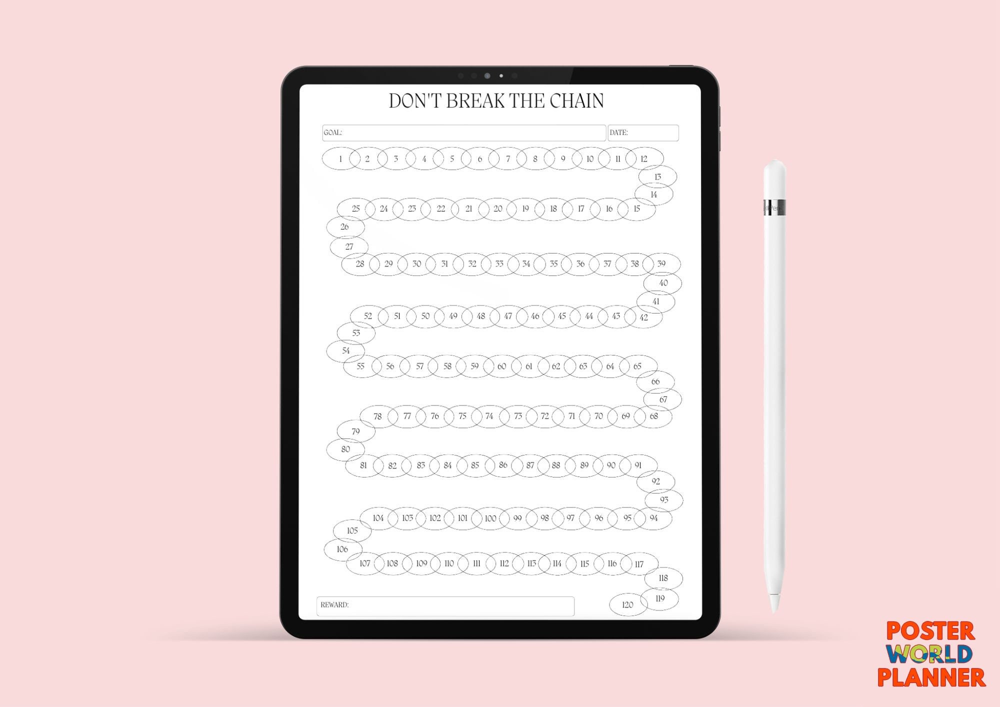 120 Day Challenge Printable Landscape, Goal Setting, Progress Tracker, Habit Forming, A4/letter