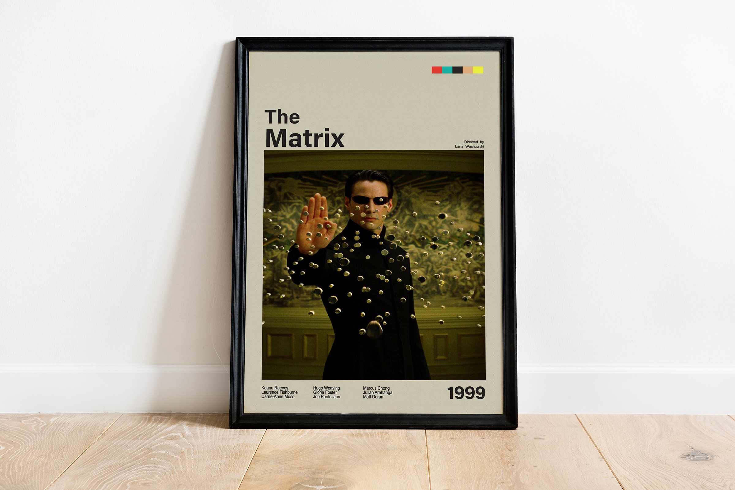 The Matrix Poster, Neo Bullet Time Scene, 90s Sci-Fi Movie Art, Keanu Reeves Print, Cyberpunk Film Decor