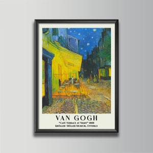Van Gogh Druck | Cafe Terrasse bei Nacht, Van Gogh Poster, Museum Ausstellungsplakat, Van Gogh Gemälde, Museumswandkunst, modernes Wohndekor