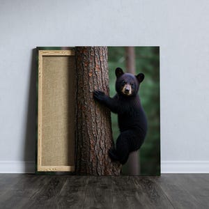 Black Bear Cub Canvas Print, Forest Wildlife Art, Baby Bear Poster, Rustic Nature Decor, Animal Wall Artwork