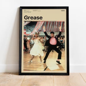 Póster de la película Grease, arte mural musical retro, impresión de una escena de baile, decoración nostálgica de los 70, regalo de John Travolta y Olivia.