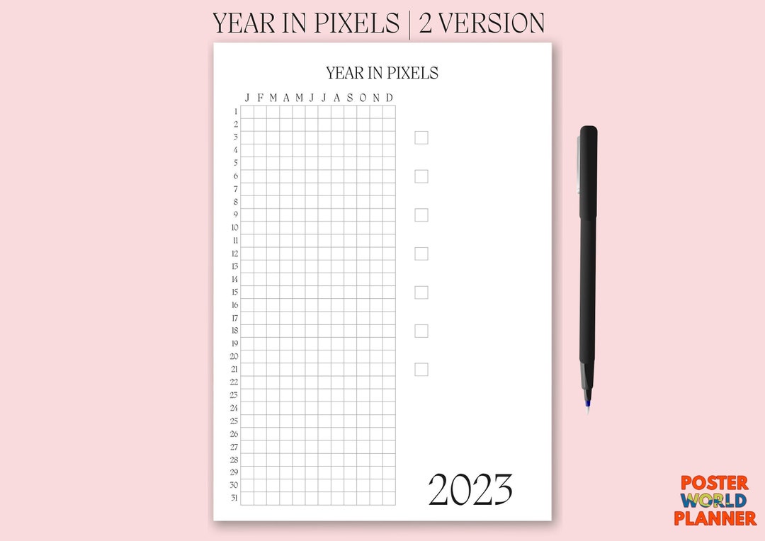 Year in Pixels Printable, Yearly Mood Tracker, Year in Pixels Template ...