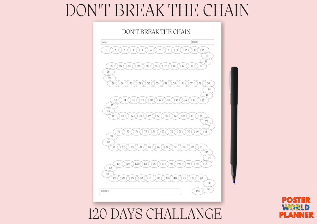 120 Day Challenge Printable Landscape, Goal Setting, Progress Tracker, Habit Forming, A4/letter