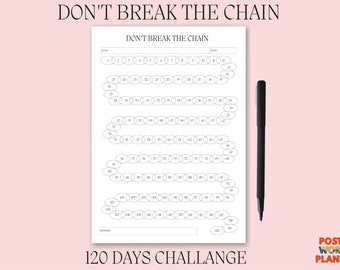 Paysage imprimable du défi 120 jours, fixation d'objectifs, suiveur de progression, prise d'habitude, A4/lettre, téléchargement instantané PDF