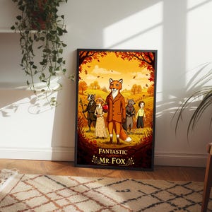 Fantastisches Mr. Fox Poster, Wes Anderson Filmkunst, Animierter Film Druck, Herbstästhetische Wanddekoration, Retro Kino Geschenk, Fuchs Illustration