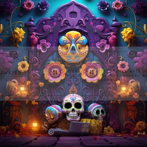 Dia De Los Muertos Digital Backdrop for Halloween Photography Composites, Day of the Dead Background for Photo Manipulations, AI Generated