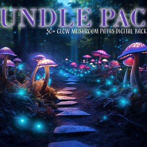 30+ Alice in Wonderland Inspired Glowing Mushroom Forest Digital Backdrops / Photography Composite Backgrounds / Composition Art / Bundle