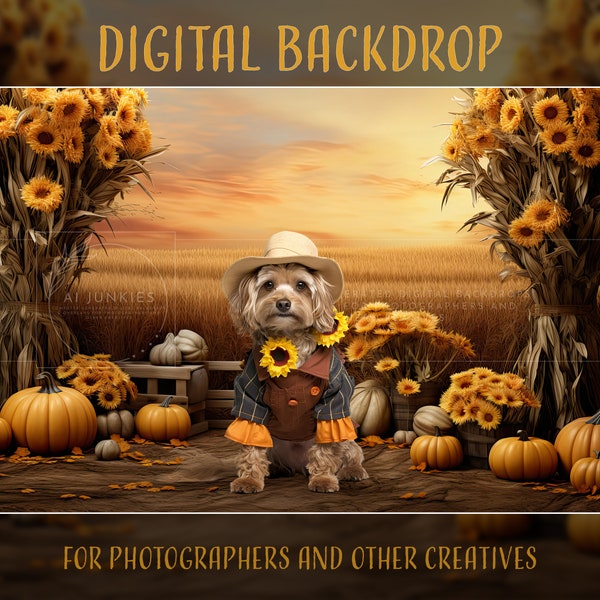 Photography Prop Autumn Digital Backdrop, Sunflower Background for Photo Manipulations, Photoshop Overlays, Fall Harvest Image Composition