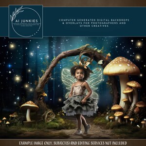 Magical Mushroom Forest Digital Backdrop, Fairy Fantasy Photography Background for Photo Manipulations, Photoshop Overlays, Composite Image