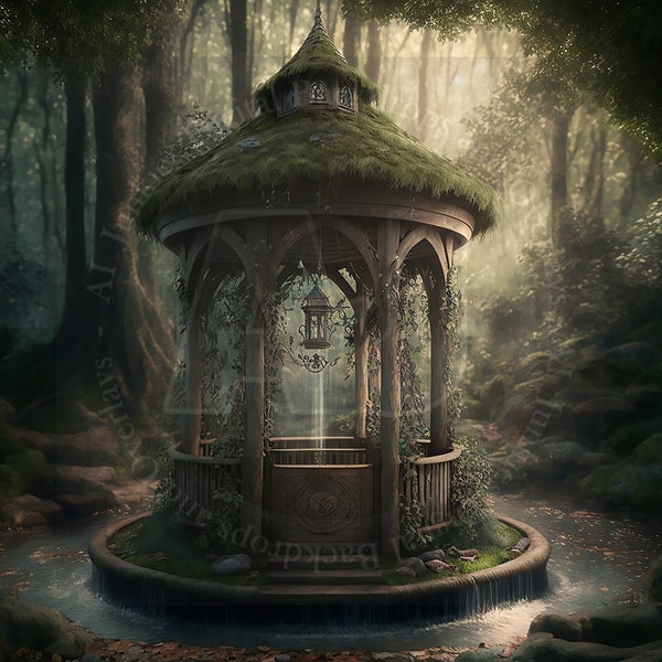 Fairy Tale Fantasy Wishing Well Digital Background for Composites, Fantasy Digital Backdrop, Composite Photo, Photography Composite Images