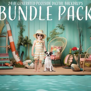 Poolside Summertime Digital Backdrops for Photography Composite Art, Photo Manipulation Backgrounds for Photoshop Artists, AI Generated