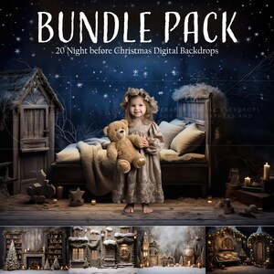 BUNDLE PACK! 20 Night Before Christmas Cozy Digital Backdrops, Warm Holiday Backgrounds for Photo Manipulations, Photoshop Overlay