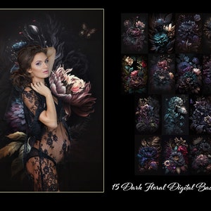 15 Dark Floral Digital Backgrounds, Bundle Pack, Maternity Backdrops, Digital Backdrops, Digital Overlays, Composite Photography, Photoshop