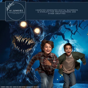 Monster Tree Halloween Digital Backdrop, Spooky Background for Composite Photography, Photo Manipulations for Kids