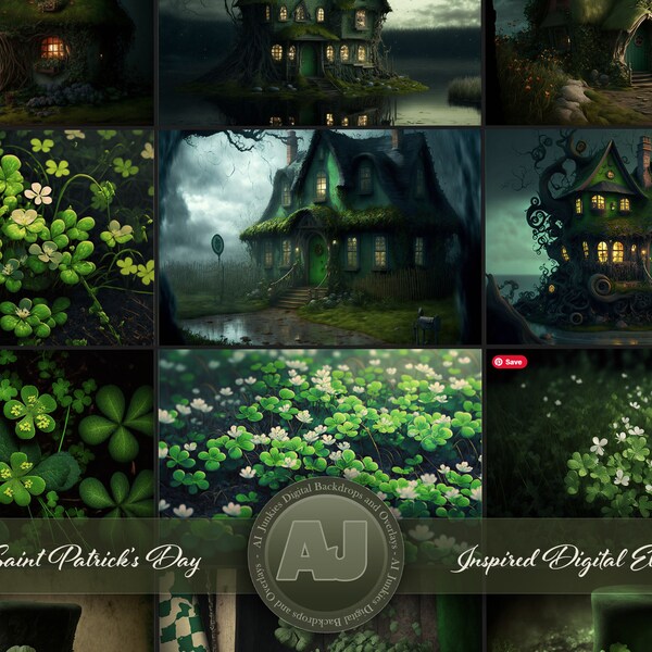 St. Patrick's Day Inspiriert Mega Bundle Pack Digitale Hintergründe und andere Ressourcen, St. Patty's Day Digital Backdrops,