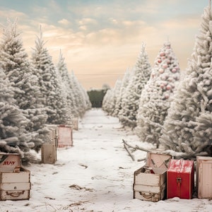 Christmas Tree Farm Digital Backdrop for Holiday Card Photo ...