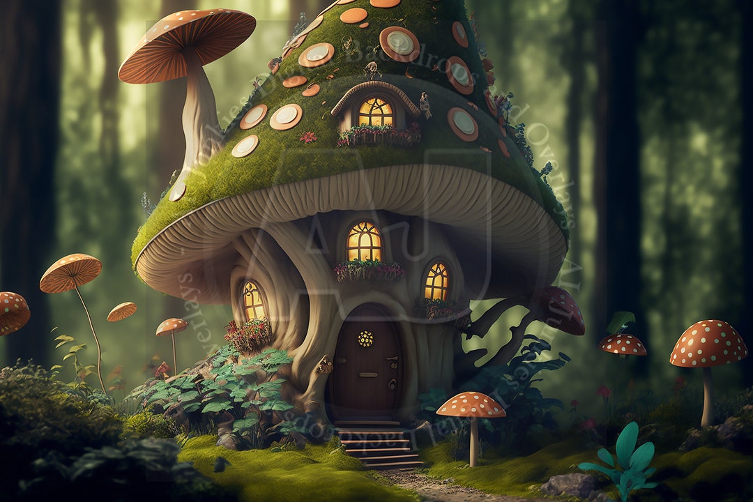 Mushroom House Fairy Digital Backdrop for Composite Artists and Other
