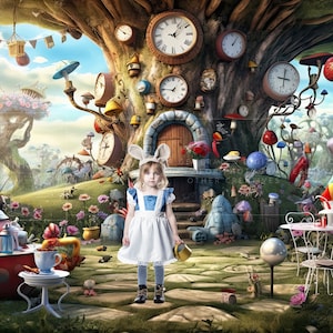 Alice Wonderland Digital Backdrop / Whacky Tea Party Background / Photo Manipulation and Composition / Fairy Tale and Storybooks