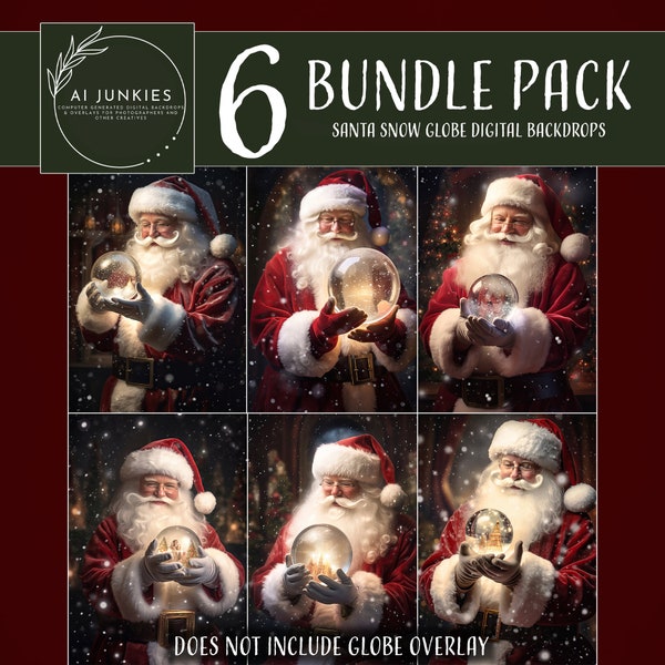Bundle Pack - 6 White Santa Claus Holding a Snow Globe Digital Backdrops for Photo Manipulations, Holiday Photography Background, Photoshop