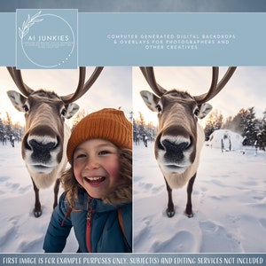 Photo Selfie with a Reindeer Digital Backdrop, Caribou Background, Composite Photography, Photoshop Overlays, Photo Manipulations, Christmas
