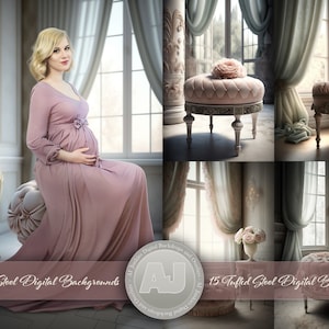 Maternity Digital Backdrop | Tufted Stool Background | 15 Fine Art Digital Backdrops | Digital Background | Elegant Room