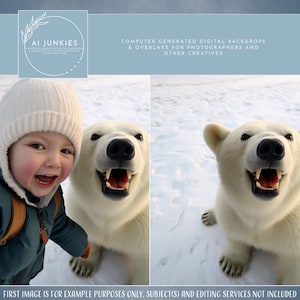 Photo Selfie with a Polar Bear Digital Backdrop, Caribou Background, Composite Photography, Photoshop Overlay, Photo Manipulation, Christmas