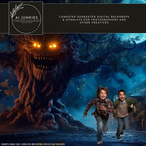 Monster Tree Halloween Digital Backdrop, Spooky Background for Composite Photography, Photo Manipulations for Kids