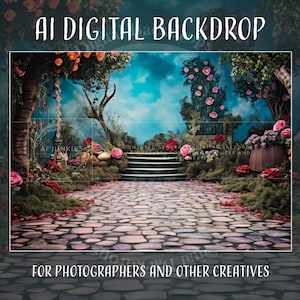 Alice Wonderland Inspired Digital Backdrop for Photography Composite Images, Storybook Photo Composition Background, Photoshop Overlays