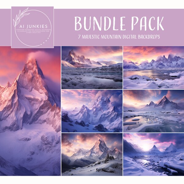 Bundle Pack - Pastel Majestic Mountain Digital Photography Backdrops - Photo Props for Composites - Photoshop Templates - Serene Landscape