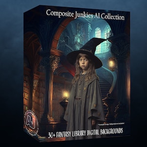 BUNDLE PACK - 30+ Fantasy Library Digital Backgrounds, Digital Backdrops, Fairy tale Windows, Composite Image, Wizard Digital Backdrop