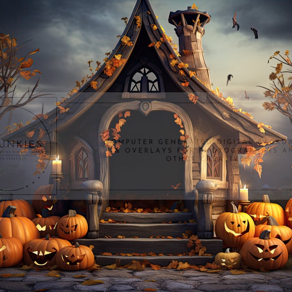 Halloween Dog House Pet Portrait Digital Backdrop, Background for Photo Manipulations, Fall Image for Photography Compositions, AI