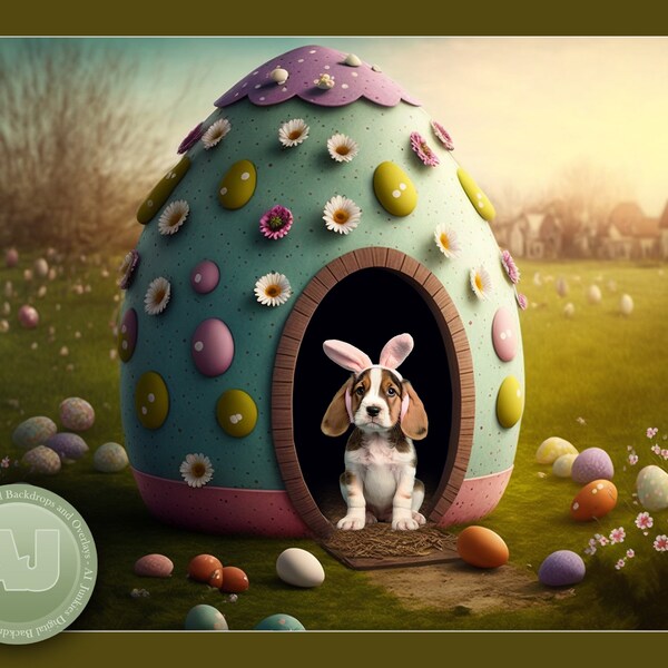 Easter Digital Background for Dogs, Dog House Digital Backdrop, Spring Digital Background, Pet Portraits, Pet Photography, Composite Image