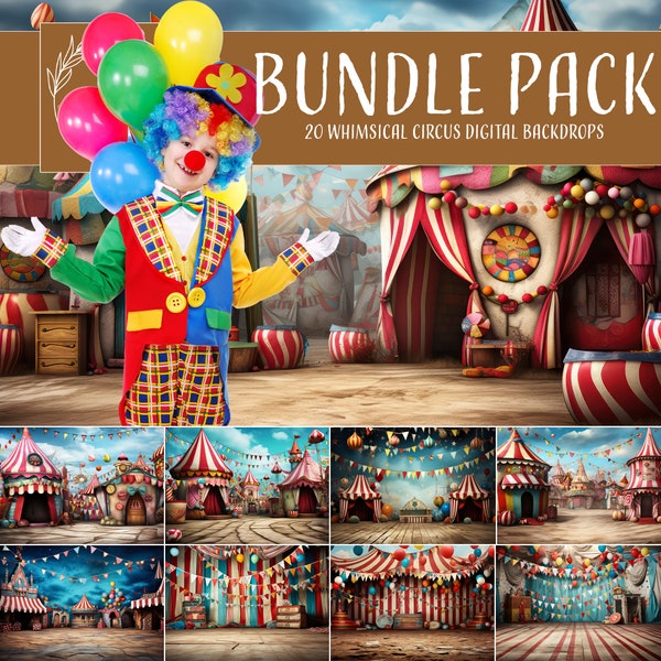 20 Whimsical Circus Digital Backdrops for Photo Manipulations, Circus Photography Background for Image Compositions, Carnival