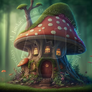 Fantasy Mushroom House Fairy Digital Backdrop for Composite Artists and other Digital Creators / Fairy Tale Digital Background