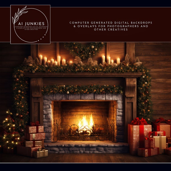 Warm and Cozy Christmas Fireplace Digital Photography Backdrop for Composite Imagery, Holiday Background, Photo Manipulations, Greeting Card