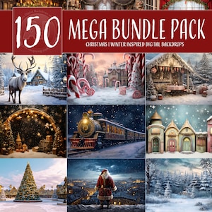 Christmas Mega Bundle Pack, Over 150 Christmas Winter themed Digital Backdrops for Photography Composite Art, Photo Manipulation Backgrounds