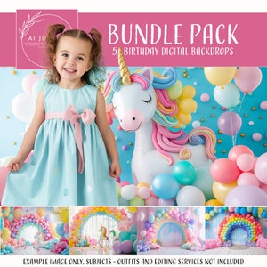 5 Pack - Birthday Balloon Celebration Digital Backdrops for Photographers, Party Backgrounds for Photo Manipulations, Photoshop Templates