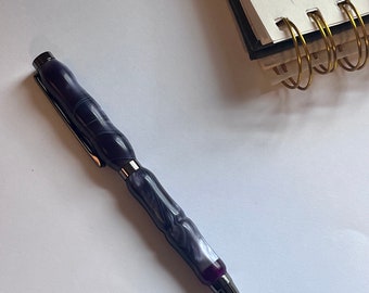 Gray acrylic hand turned pen, gunmetal style finish, ballpoint slimline pen with medium point ink, handmade